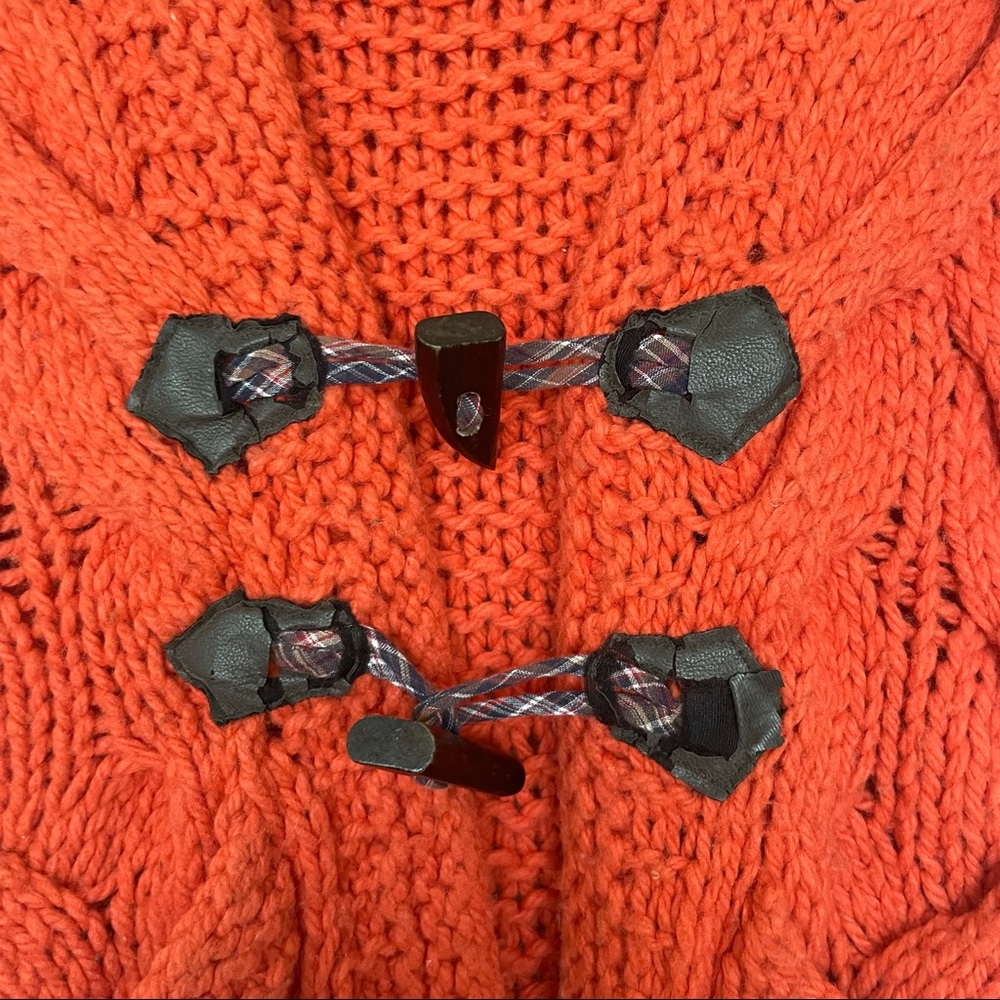 Free People Cable Knit Hooded Sweater Vest Orange Wool Blend - Picture 3 of 5